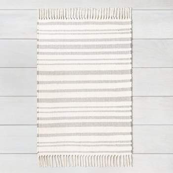 3'x5' Stripe with Fringe Accent Rug Gray - Hearth & Hand™ with Magnolia