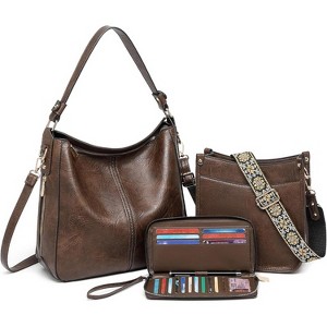 3PCS Crossbody Bags Set Large Leather Purse Shoulder Handbags with Wallet Adjustable Straps - 1 of 4