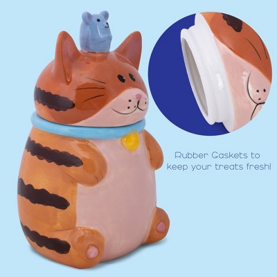 100 North Dolomite Ceramic 10 inch Everyday Cookie & Candy Jar Airtight Lid: Kitchen Canisters, Pet Treat Containers, Orange Tabby Striped Cat & Mouse — фото 3