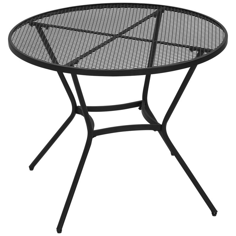 Outsunny 35" Round Patio Dining Table Steel Outside Table with Mesh Tabletop for Garden Backyard Poolside, Black, 1 of 7