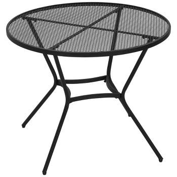 Outsunny 35" Round Patio Dining Table Steel Outside Table with Mesh Tabletop for Garden Backyard Poolside, Black