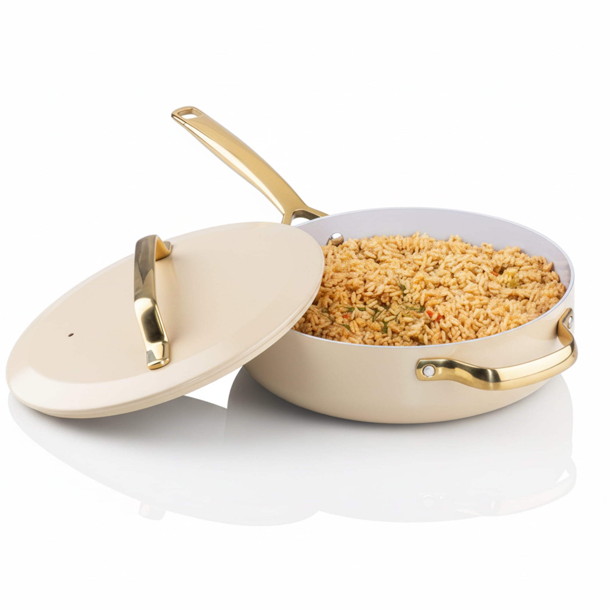 Gotham Steel Modern Deep Fry Pan 4 Qt Cream Ceramic Nonstick Saute Pan Skillet with Lid