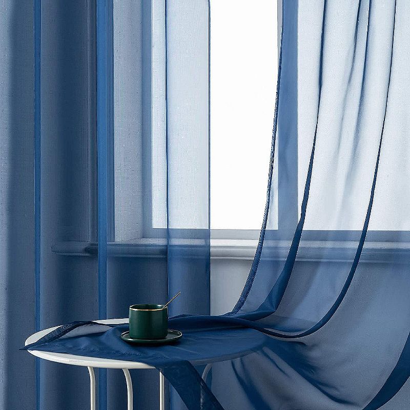 Kate Aurora Basic 2 Piece Navy Blue Lightweight Grommet Top Sheer Voile Window Curtain Panels - 84 in. Long, 4 of 5