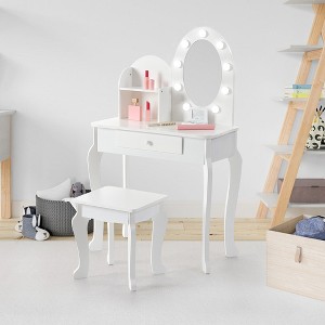 Princess Vanity Set for Girls - Kids Makeup Table with Touch Lights, Mirror, Stool, and Wood Playset - 1 of 4