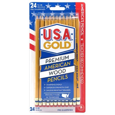 24ct #2 HB Pencils 2mm Pre-sharpened Premium American Wood Yellow - U.S.A. Gold