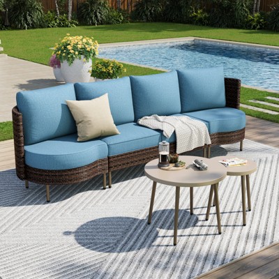 Captiva Designs Outdoor Patio Sectional Rounded Corner Furniture Sofa Conversation Set
