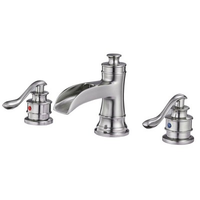 BWE 8 in. Widespread Double Handle Waterfall Bath Faucet With Pop-up Drain Assembly in Spot Resist