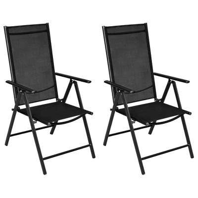 vidaXL Patio Folding Chairs 2 Pcs, Camping Garden Chair with Armrest, Outdoor Lawn Chair