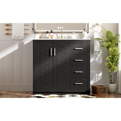 NicBex 36" Bathroom Vanity Cabinet with Ceramic Sink Combo,Chic&Stylish Bathroom Cabinet with Large Storage,Freestanding Vanity Combo Set