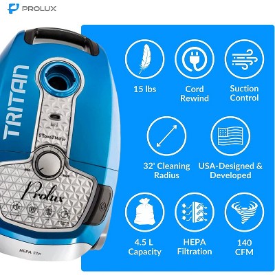 Prolux Tritan Blue Canister Vacuum with HEPA Filter