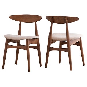 Cortland Danish Modern Walnut Dining Chair (Set of 2) - Walnut / Beige - Inspire Q, Brown/Beige
