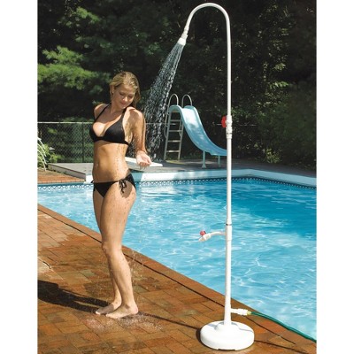 White PVC Poolside Shower with Foot Wash Spigot, 86" Height