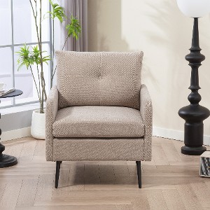 Lyngins Modern Accent Chair with Metal Legs & Armrests, Chenille Fabric Club Armchair, Single Sofa Chair/Reading Chair for Living Room, Bedroom - 1 of 4