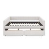 Gulches Queen Size Upholstered Daybed with Two Drawers Trundle Vertical Stripes Linen Fabric Beige for Bedroom Living Room Office Cafe - 3 of 4