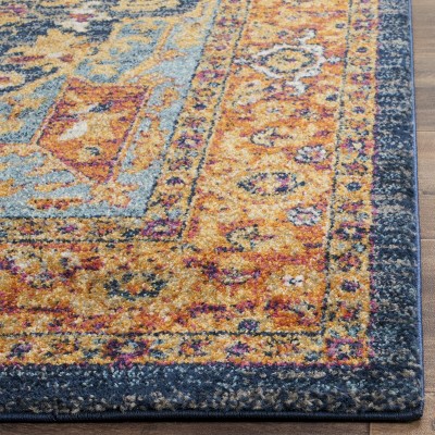Blue and Orange Synthetic Reversible Runner Rug