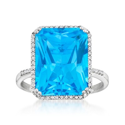 Ross-Simons 13.00 Carat Blue Topaz and .20 ct. t.w. Diamond Ring in 14kt White Gold