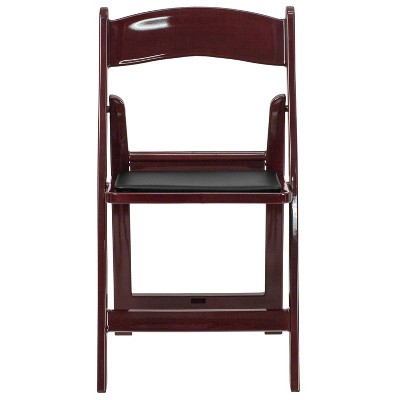 Red Mahogany Resin Folding Chair with Black Vinyl Seat - 4 Pack