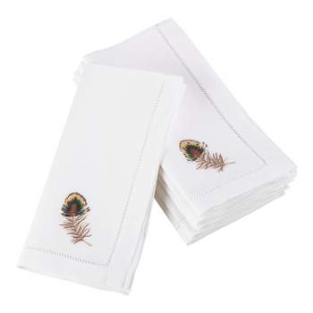 Saro Lifestyle NM131.W20S 20 in. Broderie Square Table Napkins with Hemstitch Border & Ornament Embroidery - White Set of 6