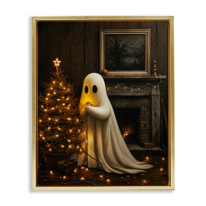 Stupell Industries Christmas Ghost Hanging Lights Floating Frame Canvas Art - 1 of 4