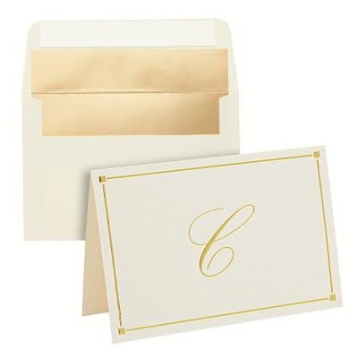 Pipilo Press 24 Pack Ivory Gold Foil Letter C Blank Note Cards with Envelopes 4x6, Initial C Monogrammed Personalized Stationery Set