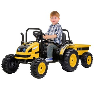 Kids Ride on Tractor Car, 12V Battery Powered Electric Tractor with Remote Control, Bluetooth, Music, USB, LED Lights, Audio, Safety Belt - 1 of 4