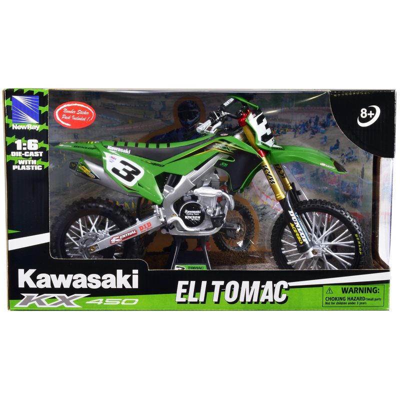 Kawasaki KX 450F Dirt Bike Motorcycle #3 Eli Tomac Green and Black "Kawasaki Racing Team" 1/6 Diecast Model by New Ray, 3 of 4