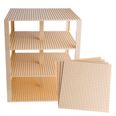 Strictly Briks 4 Pack Classic Stackable Baseplates 10x10 in, 32x32 Studs, Compatible with Major Brands, 4 Plates & 30 Stackers, Sand