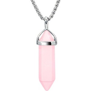 Crystal Healing Necklace for Women, Hexagonal Gemstone Pendant on 18" Steel Chain Natural Rose Quartz - 1 of 4