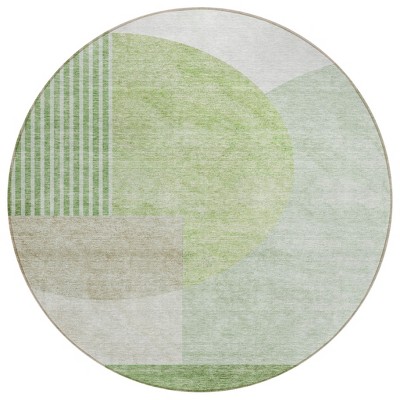 Olive Green And Artichoke Green Geometric Washable Indoor Outdoor Area Rug