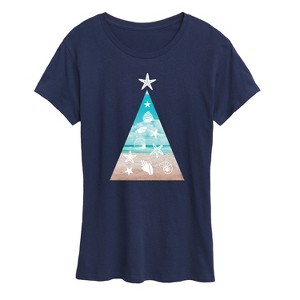 Women's - Instant Message - Photo Real Beach Fill Christmas Tree Short Sleeve Graphic T-Shirt - 1 of 4