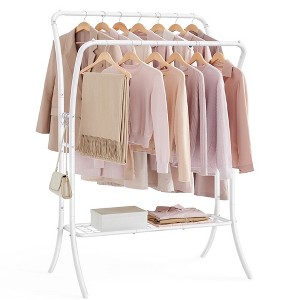SONGMICS Clothes Rack Clothing Rack with Shelves Double Rod Clothes Rack with 6 Hooks Clothes Storage and Display for Living Room Bedroom - 1 of 4