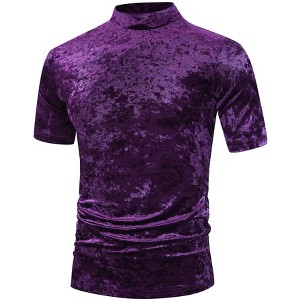 Lars Amadeus Men's Short Sleeves Mock Neck Pullover Velour T-Shirts - 1 of 4