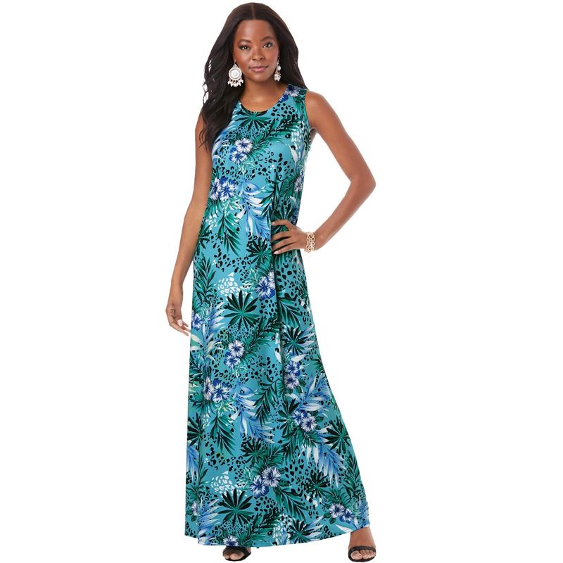 Roaman's Women's Plus Size Ultrasmooth® Fabric Print Maxi Dress, 1 of 2