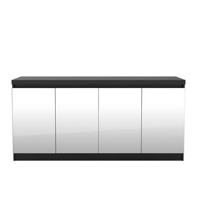 62.99" Viennese 6 Shelves Buffet Cabinet with Mirrors Matte Black - Manhattan Comfort