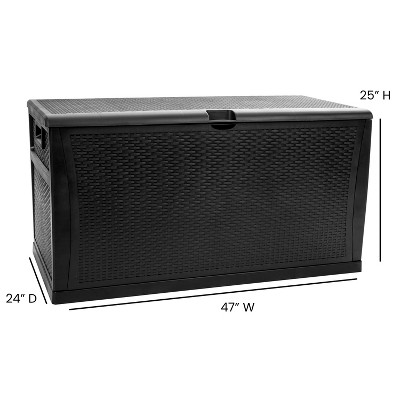 Black 120 Gallon Plastic Wicker Lockable Outdoor Deck Box