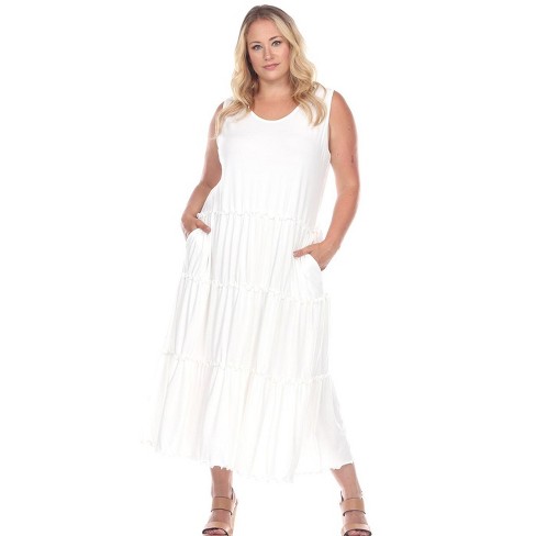 Women's Plus Size Scoop Neck Tiered Midi Dress White 1x - White Mark ...