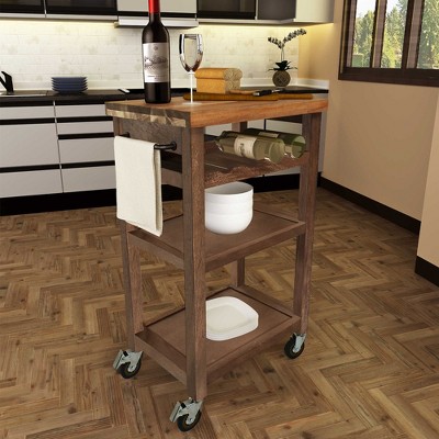Kitchen Cart with Towel Rack, Bottle Shelf and Two Storage Shelves