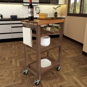 Kitchen Cart with Towel Rack, Bottle Shelf and Two Storage Shelves - 1 of 4
