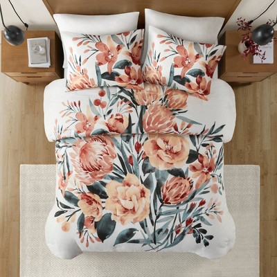 3pc Blossom Floral Comforter Set Peach/Off-White - Madison Park