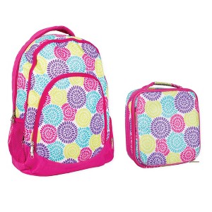 Reinforced and Water Resistant Padded Laptop School Backpack and Insulated Soft Cooler Lunch Bag Set, Flower Power - 1 of 3