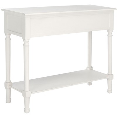 Distressed White Carved Wood Hallway Table with Storage