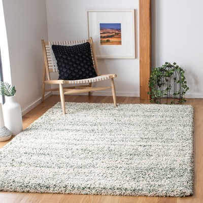 Ivory and Green Rectangular Shag Area Rug