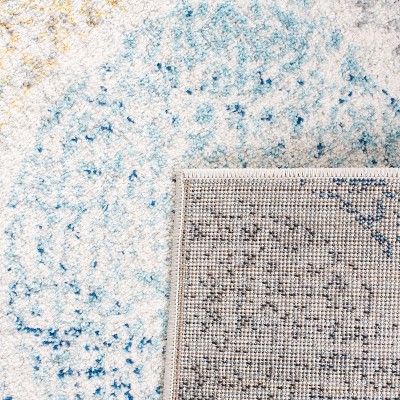 Ivory and Blue Geometric Pattern Rectangular Synthetic Rug