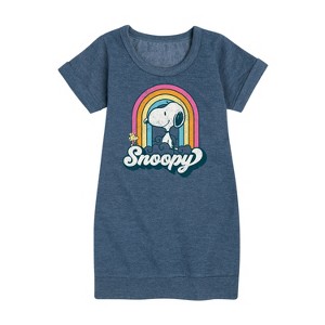 - Peanuts - Snoopy Rainbow Clouds Graphic Short Sleeve Fleece Dress - 1 of 4