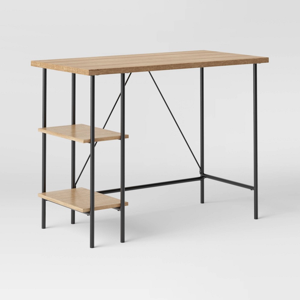 Photos - Office Desk Wood and Metal Desk with Shelves Natural - Room Essentials™