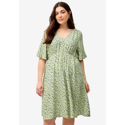 ellos V-Neck Empire Dress With Button Trim