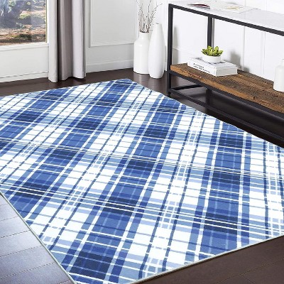 Washable Rug, Soft Low Pile Plaid Area Carpet, Non Slip Accent Throw Rug for Living Room Bedroom Dining Room Playroom Farmhouse