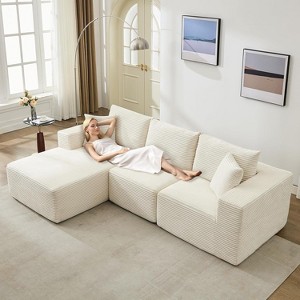 Modular Sectional Sofa, Corduroy L-Shaped Sofa with Deep Seat & Throw Pillows, Comfy Cloud 3-Seater Couch with Chaise, Memory Foam Couch - 1 of 4