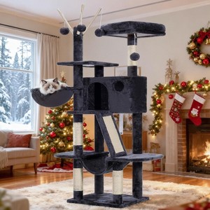 53 inch Cat Tower for Indoor Cats, Cat House with Padded Platform Bed, Toy Balls, Large Cozy Condo - 1 of 4