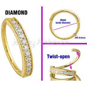 Jewelry Avalanche Solid 20G 14K Gold Prong Set 11-Stone Diamond Nose Ring - 1 of 4